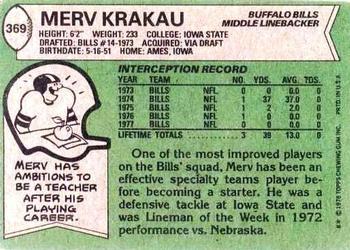 1978 Topps #369 Merv Krakau Back