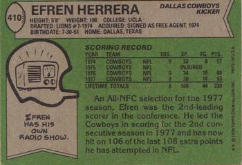 1978 Topps #410 Efren Herrera Back