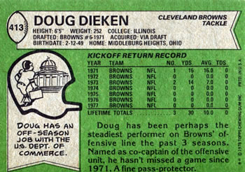 1978 Topps #413 Doug Dieken Back