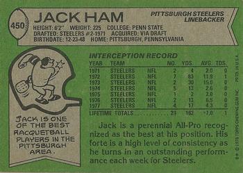1978 Topps #450 Jack Ham Back
