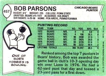 1978 Topps #457 Bob Parsons Back