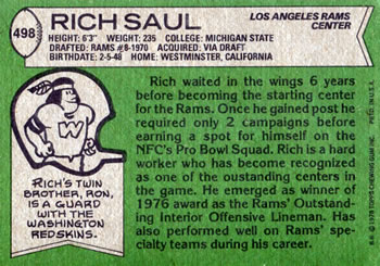 1978 Topps #498 Rich Saul Back