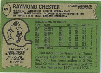 1978 Topps #69 Raymond Chester Back