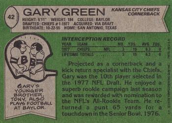 1978 Topps #42 Gary Green Back