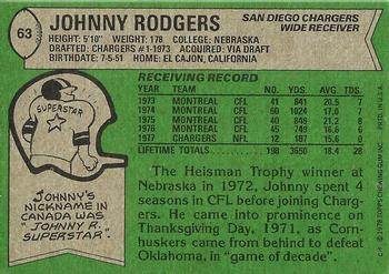 1978 Topps #63 Johnny Rodgers Back