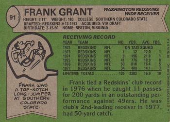 1978 Topps #91 Frank Grant Back