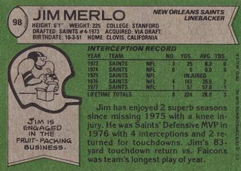 1978 Topps #98 Jim Merlo Back