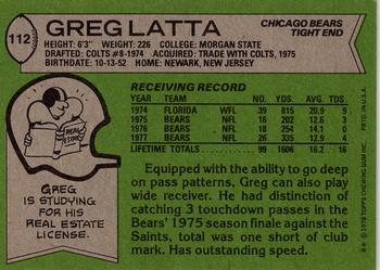 1978 Topps #112 Greg Latta Back