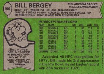 1978 Topps #190 Bill Bergey Back