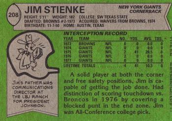 1978 Topps #208 Jim Stienke Back
