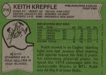1978 Topps #216 Keith Krepfle Back