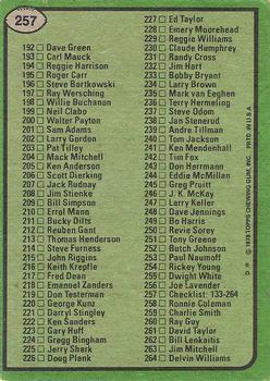 1978 Topps #257 Checklist: 133-264 Back