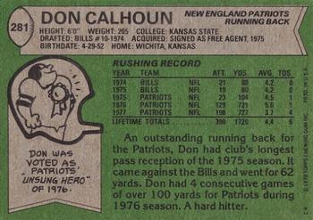 1978 Topps #281 Don Calhoun Back