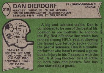 1978 Topps #310 Dan Dierdorf Back