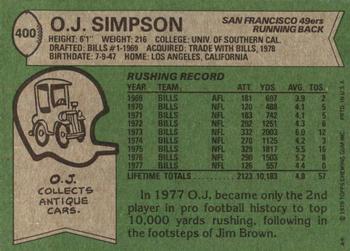 1978 Topps #400 O.J. Simpson Back