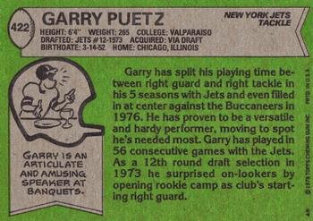 1978 Topps #422 Garry Puetz Back