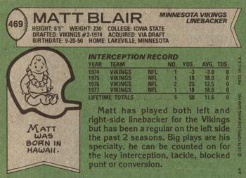 1978 Topps #469 Matt Blair Back