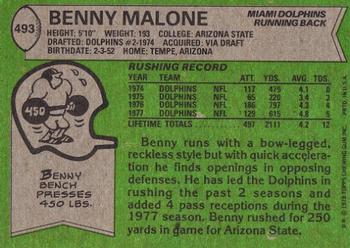 1978 Topps #493 Benny Malone Back