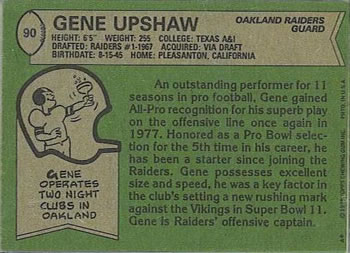 1978 Topps #90 Gene Upshaw Back