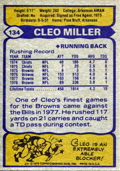 1979 Topps #134 Cleo Miller Back