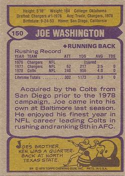 1979 Topps #150 Joe Washington Back