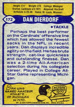 1979 Topps #172 Dan Dierdorf Back