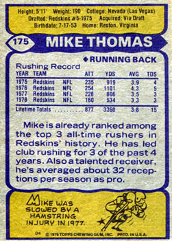 1979 Topps #175 Mike Thomas Back