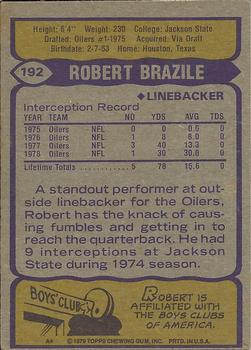 1979 Topps #192 Robert Brazile Back