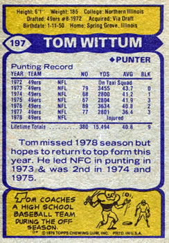 1979 Topps #197 Tom Wittum Back