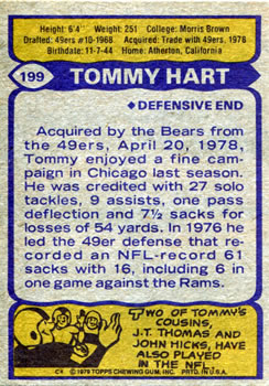 1979 Topps #199 Tommy Hart Back