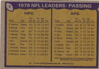 1979 Topps #1 1978 NFL Leaders: Passing (Roger Staubach / Terry Bradshaw) Back