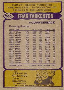 1979 Topps #200 Fran Tarkenton Back