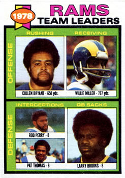 1979 Topps #282 Rams Team Leaders / Checklist (Cullen Bryant / Willie Miller / Rod Perry / Pat Thomas / Larry Brooks) Front