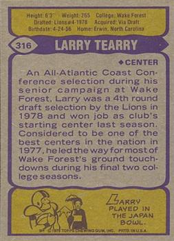 1979 Topps #316 Larry Tearry Back