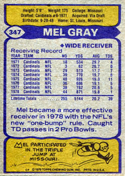 1979 Topps #347 Mel Gray Back