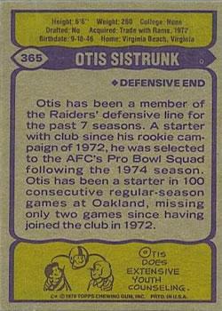 1979 Topps #365 Otis Sistrunk Back