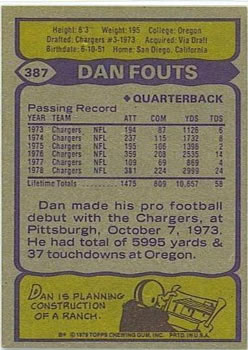 1979 Topps #387 Dan Fouts Back