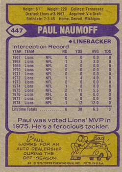 1979 Topps #447 Paul Naumoff Back