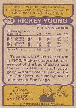 1979 Topps #470 Rickey Young Back