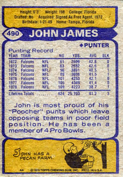 1979 Topps #490 John James Back