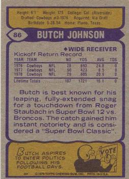 1979 Topps #86 Butch Johnson Back