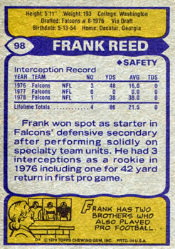 1979 Topps #98 Frank Reed Back