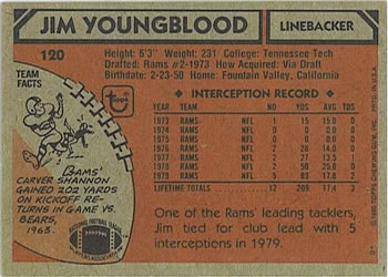 1980 Topps #120 Jim Youngblood Back
