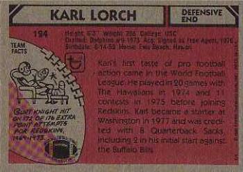 1980 Topps #124 Karl Lorch Back