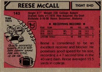 1980 Topps #143 Reese McCall Back