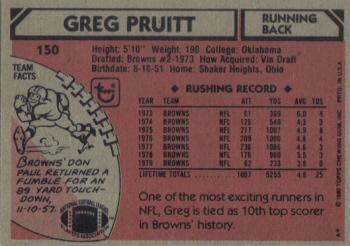 1980 Topps #150 Greg Pruitt Back