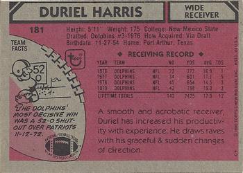 1980 Topps #181 Duriel Harris Back