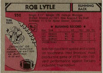 1980 Topps #252 Rob Lytle Back