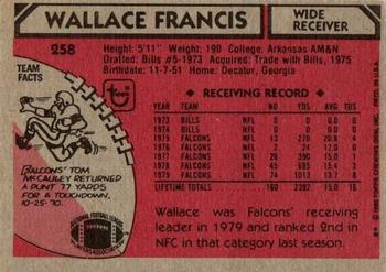 1980 Topps #258 Wallace Francis Back