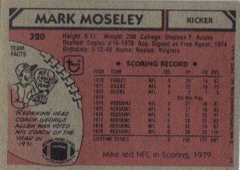 1980 Topps #320 Mark Moseley Back
